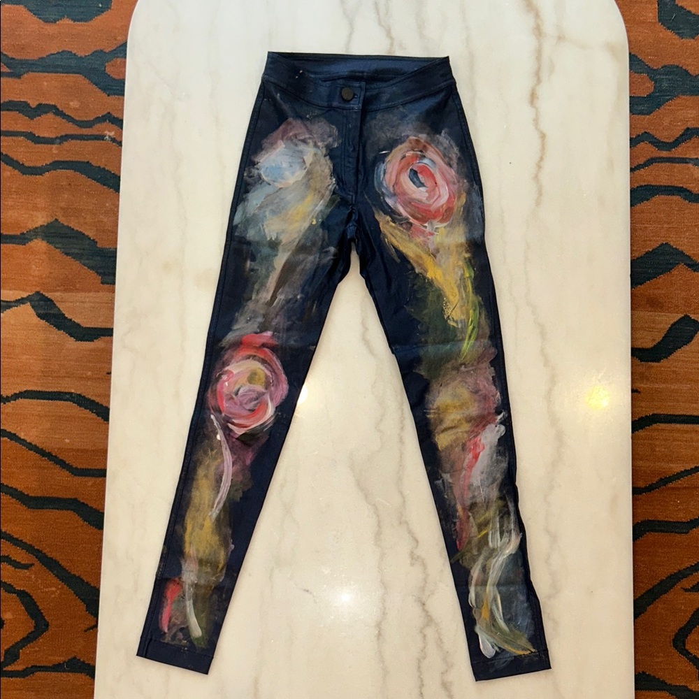 Boston Designer, Daniela Corte’s Waxed, Hand Painted Skinny Jeans - Multicolor